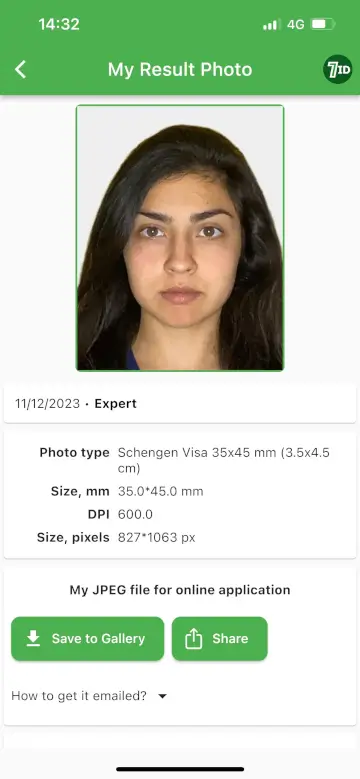 Application 7ID : exemple de photo de visa Schengen