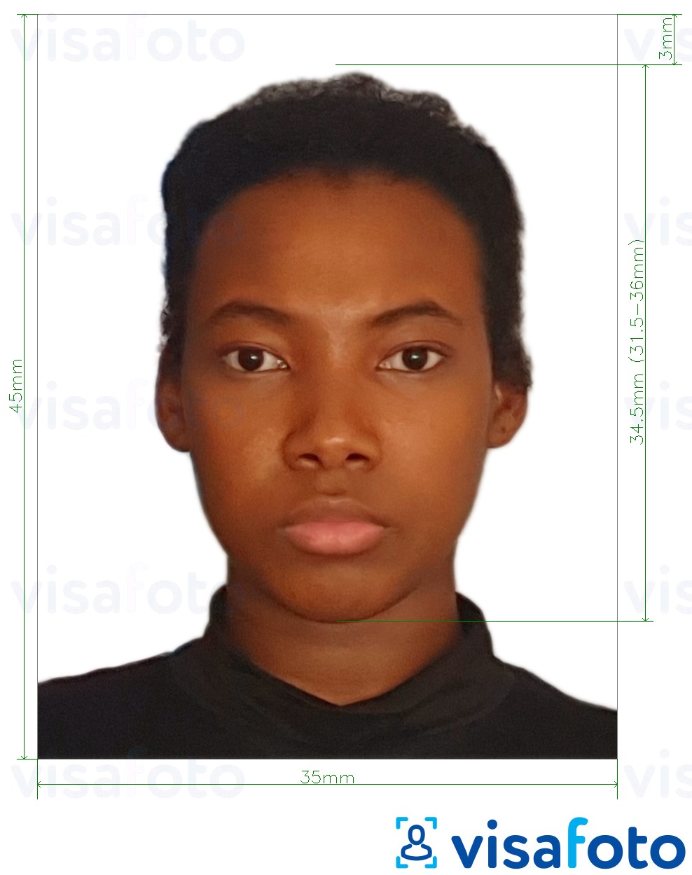 Бенин паспорт 3.5x4.5 см (35x45 мм) Болоцоот зургийн жишээ