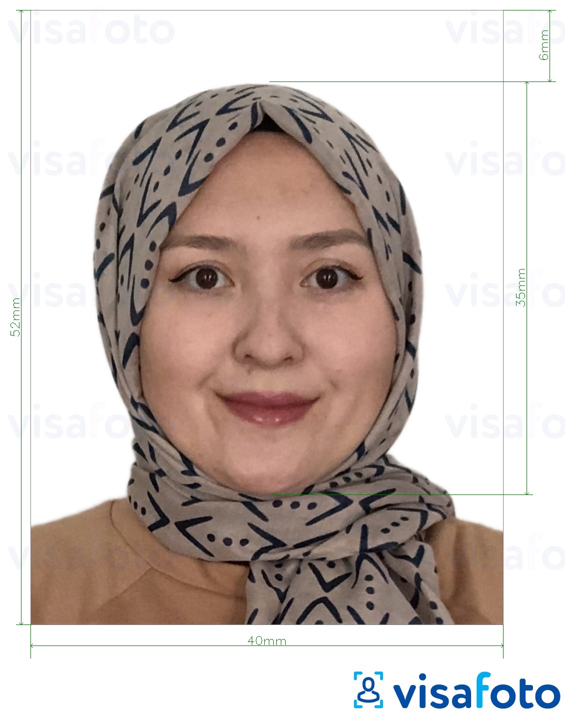 Бруней улсын паспорт 5.2x4 см (52x40 мм) Болоцоот зургийн жишээ