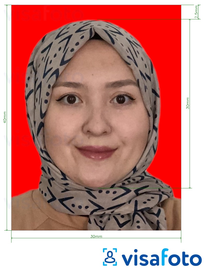 Индонез виз 3х4 см (30x40 мм) онлайн улаан дэвсгэр Болоцоот зургийн жишээ