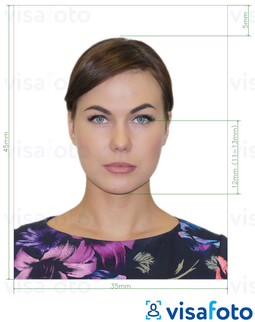 Оросын паспорт (12 мм-ээс доош эрүүнд нүд), 35x45 мм Болоцоот зургийн жишээ